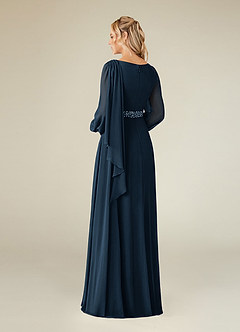 Azazie Priyanka Mother of the Bride Dresses Dark Navy A-Line Boatneck Pleated Chiffon Dress image2