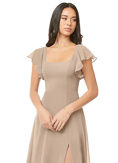 Azazie Bondi Brautjungfernkleider A-Linie Gestreift Chiffon Kleid Taupe image6