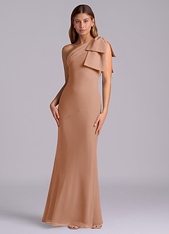 Azazie Yuanna Bridesmaid Dresses Champagne Rose Mermaid One Shoulder Chiffon Dress image4