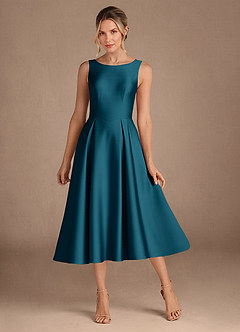 Azazie Fulton vestidos de madre de la novia Vestido de Azul Tinta de Satén Elástico de Corte En A con Plisado image1