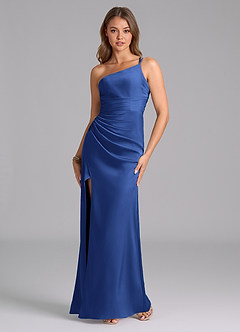 Azazie Eren Bridesmaid Dresses Royal Blue Mermaid One Shoulder Stretch Satin Dress image2