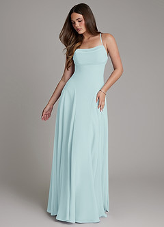 Azazie Irelia Brautjungfernkleider Eine Linie Herzausschnitt Chiffon Kleid Seegrün image1