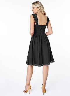 Azazie Angie Bridesmaid Dresses Black A-Line Corset Chiffon Dress image2