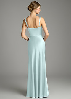 Azazie Alouette Bridesmaid Dresses Sea Glass Mermaid Pleated Stretch Satin Dress image2