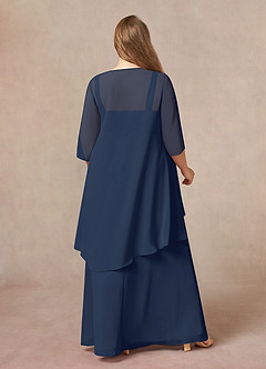 Azazie Weisz Mother of the Bride Dresses Dark Navy A-Line Square Neckline Pleated Chiffon Dress image8