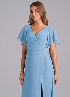 Azazie Ambrosia Bridesmaid Dresses Powder Blue A-Line Pleated Chiffon Dress image7