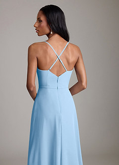 Azazie Naeem Robes de demoiselle d'honneur Robe Trapèze en Mousseline de soie Col V à volants Poudre Bleue image7
