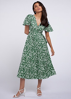 Express Yourself Green Floral Print Wrap Dress image3