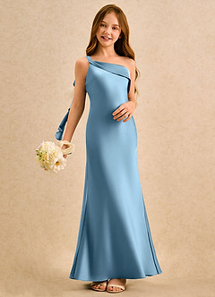 Azazie Almond Girls Formal Sukienki dla dziewczynek sypiących kwiaty Osłona Jedno ramię Satyna elastyczna Długość podłogi Sukienka image2