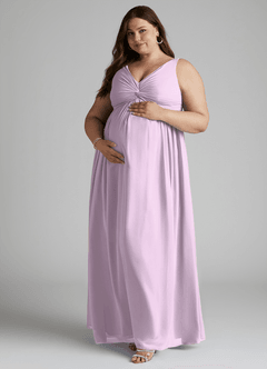 Azazie Yetta Maternity Bridesmaid Dresses A-Line V-Neck Gathered Chiffon Floor-Length Dress image9