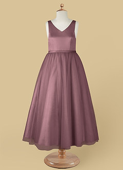 Azazie Marybell Flower Girl Dresses Vintage Mauve A-Line Bow Tulle Dress image9