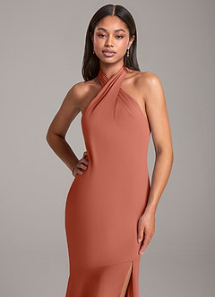 Azazie Lorena Bridesmaid Dresses Clay Mermaid Pleated Chiffon Dress image2