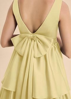 Azazie Meadowyn Junior Lemon Sorbet A-Line Bow Stretch Satin Dress image7