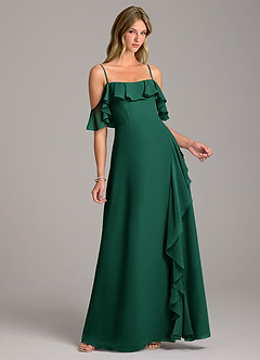 Azazie Aubrie Bridesmaid Dresses Emerald A-Line Off the Shoulder Chiffon Dress image1