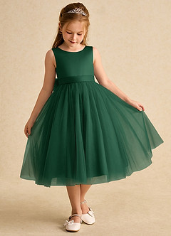 Azazie Winnie Flower Girl Dresses Dark Green Ball-Gown Bow Tulle Dress image2