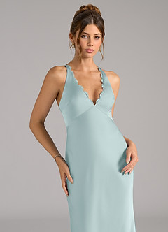 Azazie Tianna Bridesmaid Dresses Mist Sheath Stretch Satin Dress image7