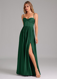 Azazie Tyla Vestidos de damas de honor Vestido de Verde Oscuro de Satén Elástico de Corte en A con Escote de Corazón image4