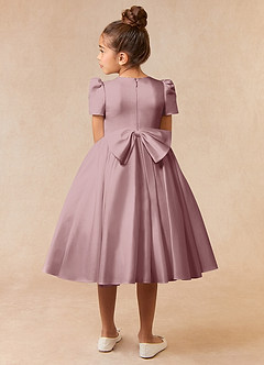 Azazie Anirra Flower Girl Dresses Ball-Gown Pleated Matte Satin Tea-Length Dress image4