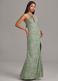 Azazie Ailany Bridesmaid Dresses Agave A-Line Pleated Floral Burnout Dress image5