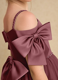 Azazie Amie Flower Girl Dresses Desert Rose A-Line Off the Shoulder Matte Satin Dress image7