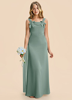 Azazie Chelsea Junior Silver Sage Sheath Pleated Stretch Satin Dress image4