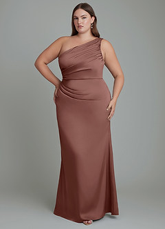 Azazie Akilah Vestidos de damas de honor Vestido Expresado de Satén Elástico de Corte Sirena con Un hombro image8