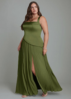 Azazie Stephanie Bridesmaid Dresses Olive A-Line Pleated Stretch Satin Dress image11