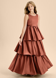 Azazie Meadowyn Junior Clay A-Line Bow Stretch Satin Dress image3
