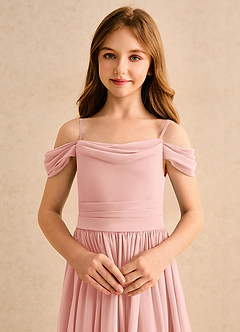 Azazie Shia Girls Formal Robe Demoiselle D'honneur Fillette Robe Trapèze en Mousseline de soie Épaules dénudées Rosette image6