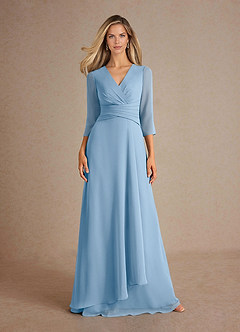 Azazie Mayfield Mère de la mariée Robes Robe Trapèze en Mousseline de soie Plissée Poudre Bleue image6