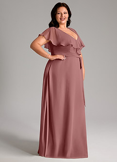 Azazie Lainey Bridesmaid Dresses Desert Rose A-Line with Pockets Chiffon Dress image12