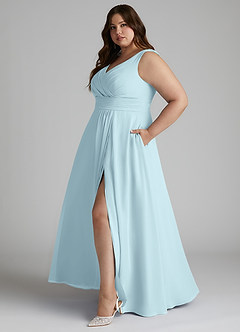 Azazie Karina Bridesmaid Dresses Cloud Blue A-Line Pleated Chiffon Dress image8