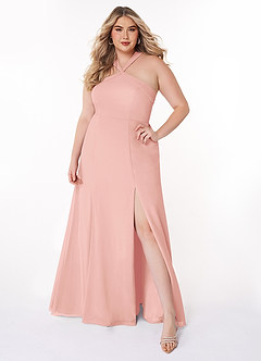 Azazie Rue Bridesmaid Dresses Rosette A-Line Halter Chiffon Dress image7