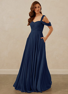 Christian Siriano Bridal for Azazie 1013 Bridesmaid Dresses Dark Navy A-Line Off the Shoulder Chiffon Dress image1