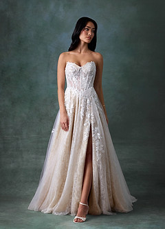 Azazie Ivonnah Wedding Dresses Diamond White Nude A-Line Strapless Tulle Dress image6