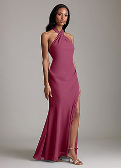 Azazie Lorena Vestidos de damas de honor Vestido de Mora de Gasa de Corte Sirena con Plisado image3