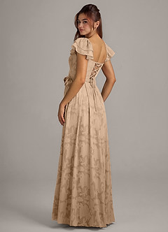 Azazie Aricella Brautjungfernkleider A-Linie Korsett Blumen-Burnout Kleid Champagner image4