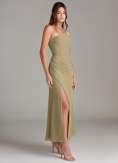 Azazie Eren 신부 들러리 드레스 인어 한쪽 어깨 쉬폰 발목 길이 드레스 image4