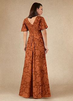 Azazie Emmeline Mother of the Bride Dresses Burnt Orange A-Line Pleated Floral Burnout Dress image5