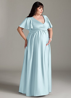 Azazie Verna Maternity Bridesmaid Dresses A-Line Ruched Stretch Satin Floor-Length Dress image12