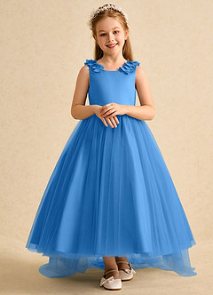 Azazie Lorita Abiti da Ragazza di Fiori Abito A-Line in Tulle Perline Blue Jay image6