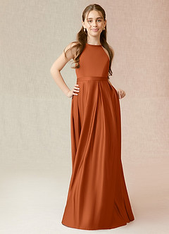 Azazie Arianthe Junior Burnt Orange A-Line with Pockets Matte Satin Dress image2