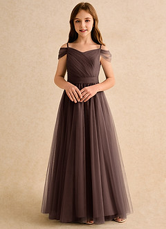Azazie Yuna Girls Formal Abiti da Ragazza di Fiori Abito A-Line in Tulle Spalle Scoperte Ganache image4