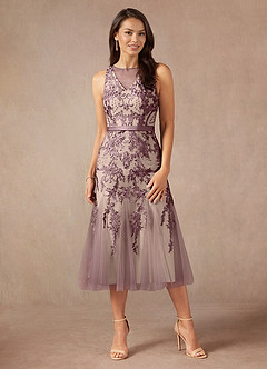 Azazie Herrin vestidos de madre de la novia Vestido de Rosa Grisáceo  Champán de Encaje de Sirena image4