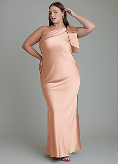 Azazie Yuanna Robes de demoiselle d'honneur Robe Sirène en Satin extensible Asymétrique Or Rose image11