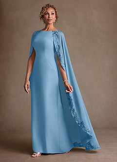 Azazie Artemisia Mother of the Bride Dresses Steel Blue Sheath Lace Chiffon Dress image4
