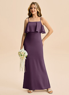 Azazie Galene Junior Vestido de Ciruela de Satén Elástico de Corte Sirena image3