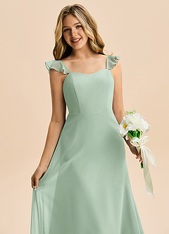 Azazie Mavie Junior Abito A-Line in Chiffon Increspato Agave image5