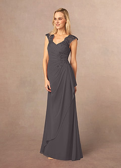 Azazie Gladys Mother of the Bride Dresses Steel Grey A-Line Queen Anne Lace Chiffon Dress image3