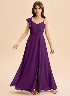 Azazie Kelsea Junior Abito A-Line in Chiffon Increspato Uva image6